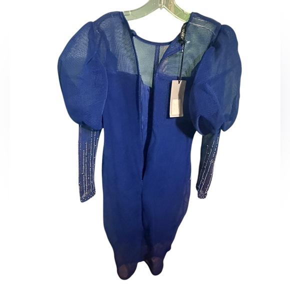 Sauvage airtech fabric mesh fish like net fabric puff sleeve dress size 48 - Picture 7 of 12